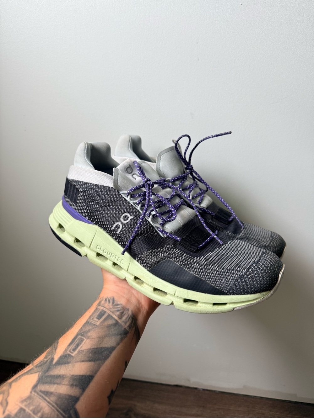 On Cloudrunning Men's Athletic Shoes in Black & Light Green